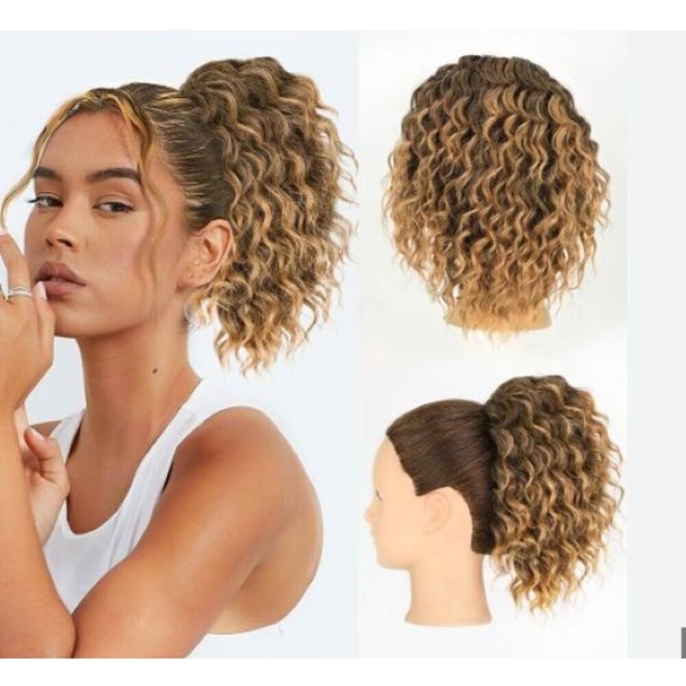 Long Ponytail‎ Hair Extension13" Golden Brown Tight Waves Curly Holiday Festival